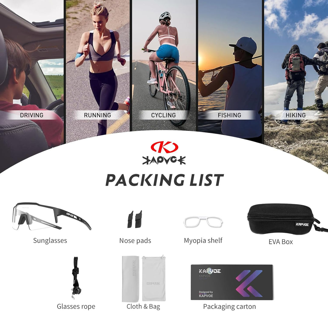 KAPVOE Photochromatische Selbsttönend Fahrradbrille TR90 Rahmen für Herren Damen Jungen Mädchen Klar