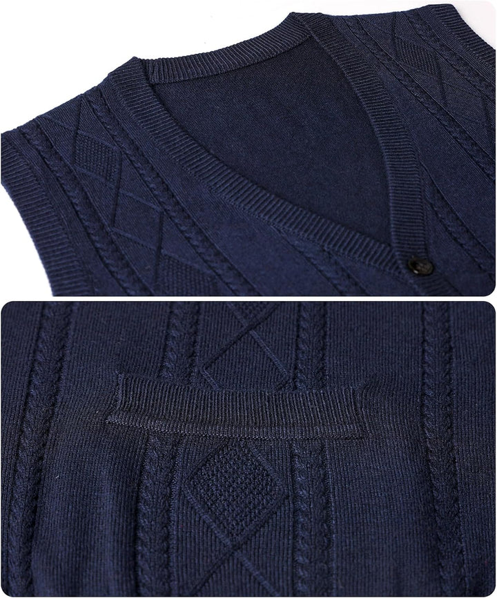 Herren Strickweste Ärmellos Zopfmuster Wollmischung Weste Strickjacke ohne Ärmel Strickpullover Tank