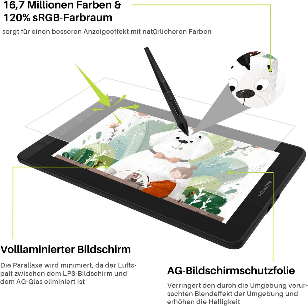HUION Kamvas 12 Grafiktablett mit Display, 11,6 Zoll Stift-Display mit batterielosem Stift, 8 Expres