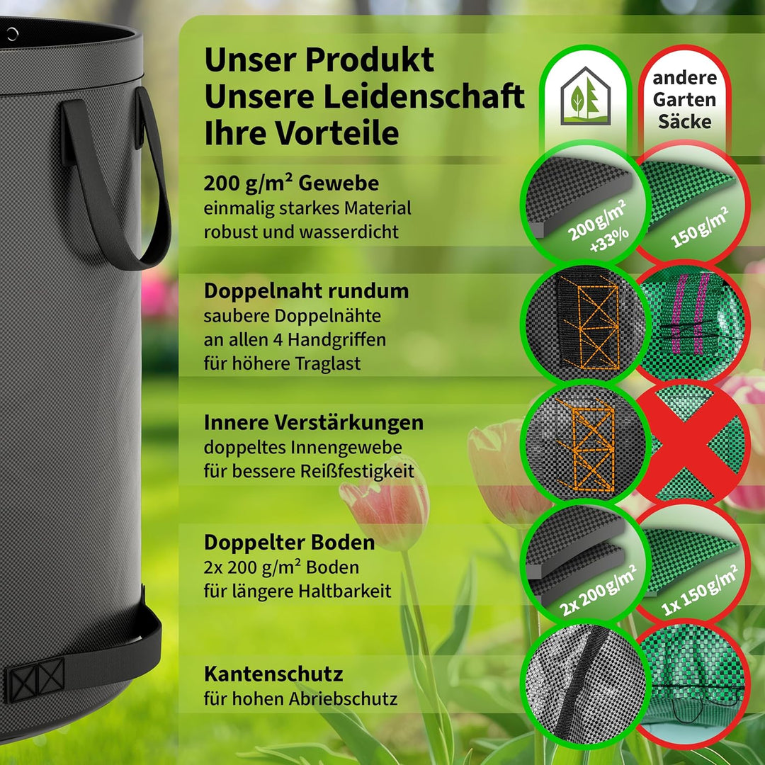 TTL Garden 2x 272L SUPER SOLID Gartensack grau - DOPPELTER BODEN 2x200 gsm extra stabil & reissfest
