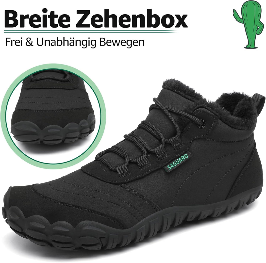 SAGUARO Winter Barfussschuhe Warm Gefüttert Winterschuhe für Damen Herren,EU Gr.36-48, Schwarz