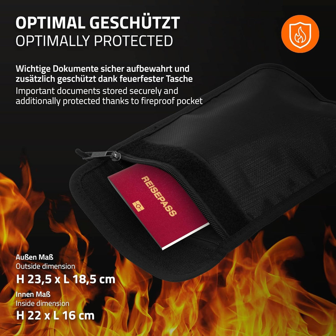 ECD Germany Safe Tresor Feuerfest 27L 38x30x29,5cm, Stahl, Wandtresor mit Sensorlicht & Digitale Tas