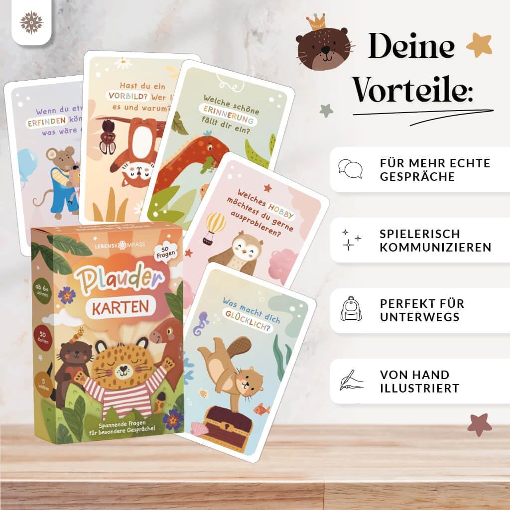 LEBENSKOMPASS® Plauderkarten Kinder ab 5 Jahren - 50 Gesprächskarten Kinder in Box - Gefühlekarten,