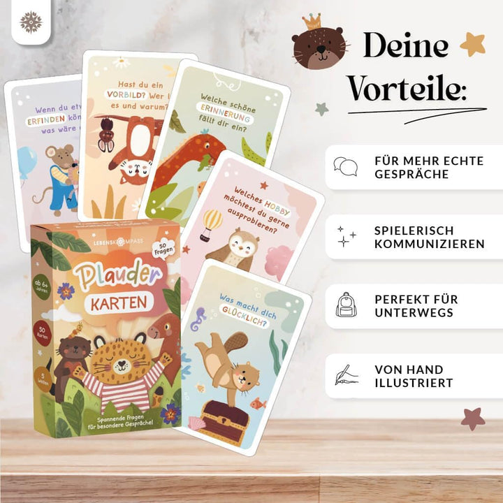 LEBENSKOMPASS® Plauderkarten Kinder ab 5 Jahren - 50 Gesprächskarten Kinder in Box - Gefühlekarten,