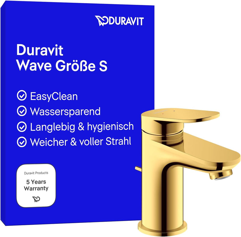 Duravit Wave Waschtischarmatur, Grösse S (Auslauf Höhe 77 mm), Wasserhahn Bad mit Zugstangen-Ablaufg