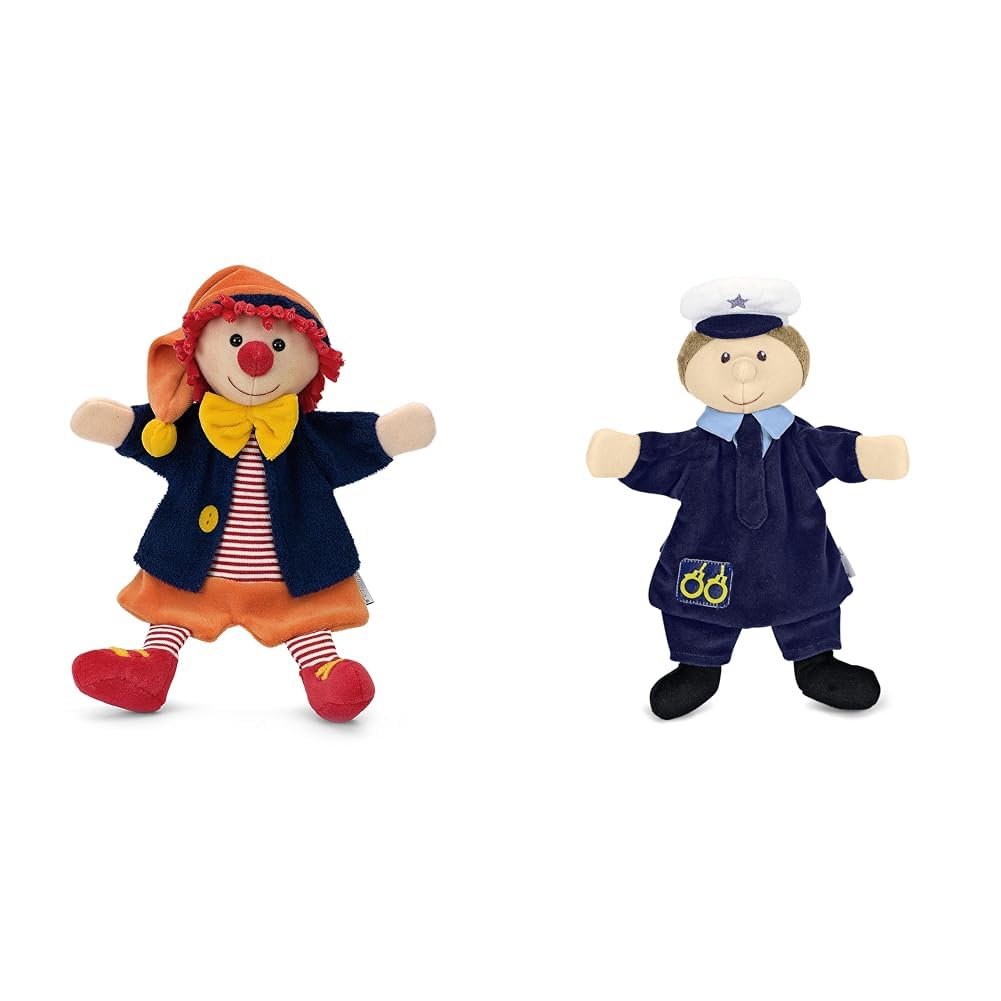 Sterntaler 36958 Handpuppe Clown, 30 x 23 x 10 cm, Bunt &amp; 3601645 Handpuppe Polizist, 29 x 27 x 9 cm
