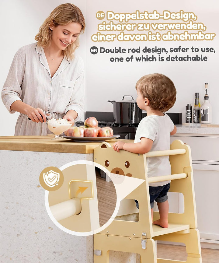 Yorbay Lernturm ab 1 Jahr Klappbar: 2 in 1 Montessori Learning Tower für Kinder mit Tafel - Tritthoc