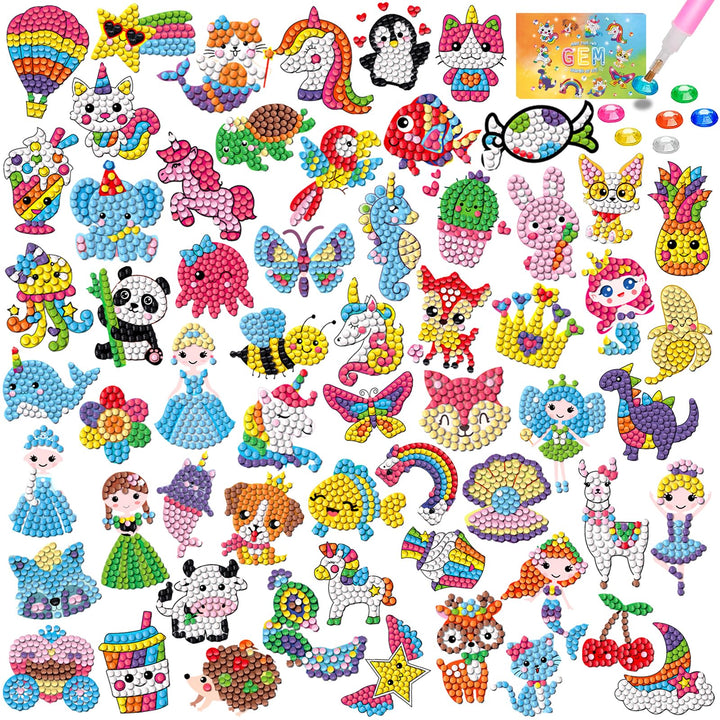 CAYUDEN Diamant Aufkleber, 60pcs 5D Diamant Painting Stickers Bilder Kinder DIY Diamond Painting Sti
