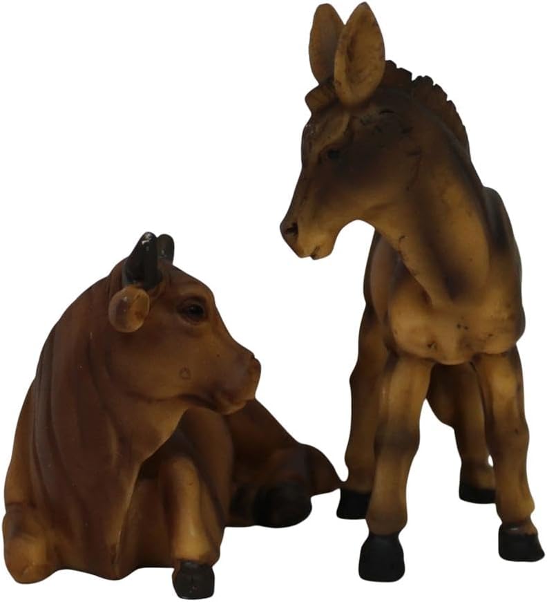 ZICOM Krippenfiguren Krippenzubehör Miniaturzubehör Miniatur Ochse und Esel 7,8cm handbemalt Polyres