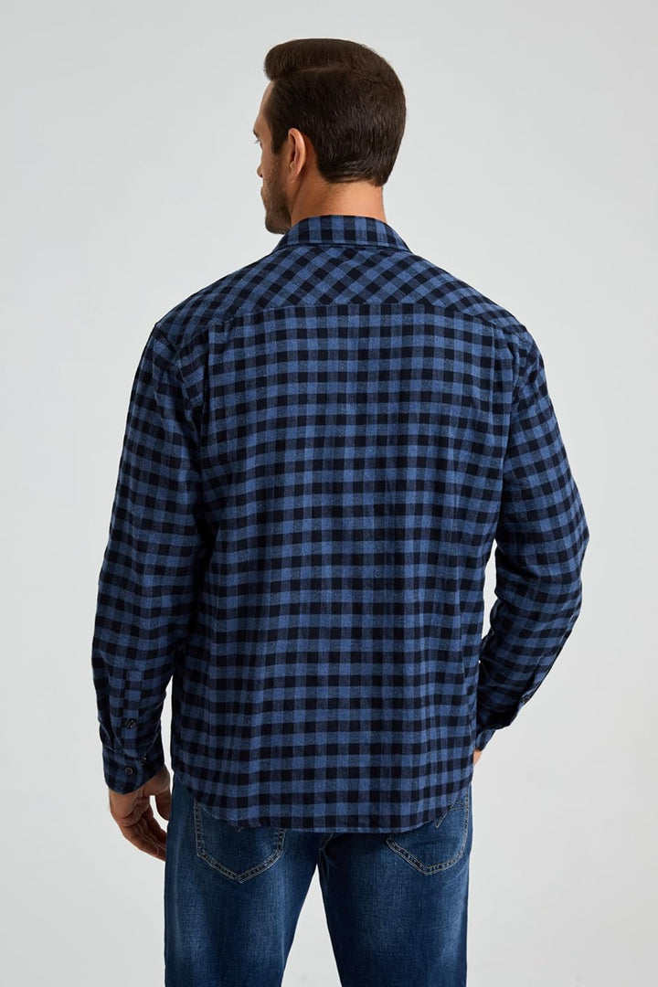 HISDERN Flanellhemd Herren Karierte Hemden Herren Langarm Button Down Baumwolle Holzfällerhemd Regul