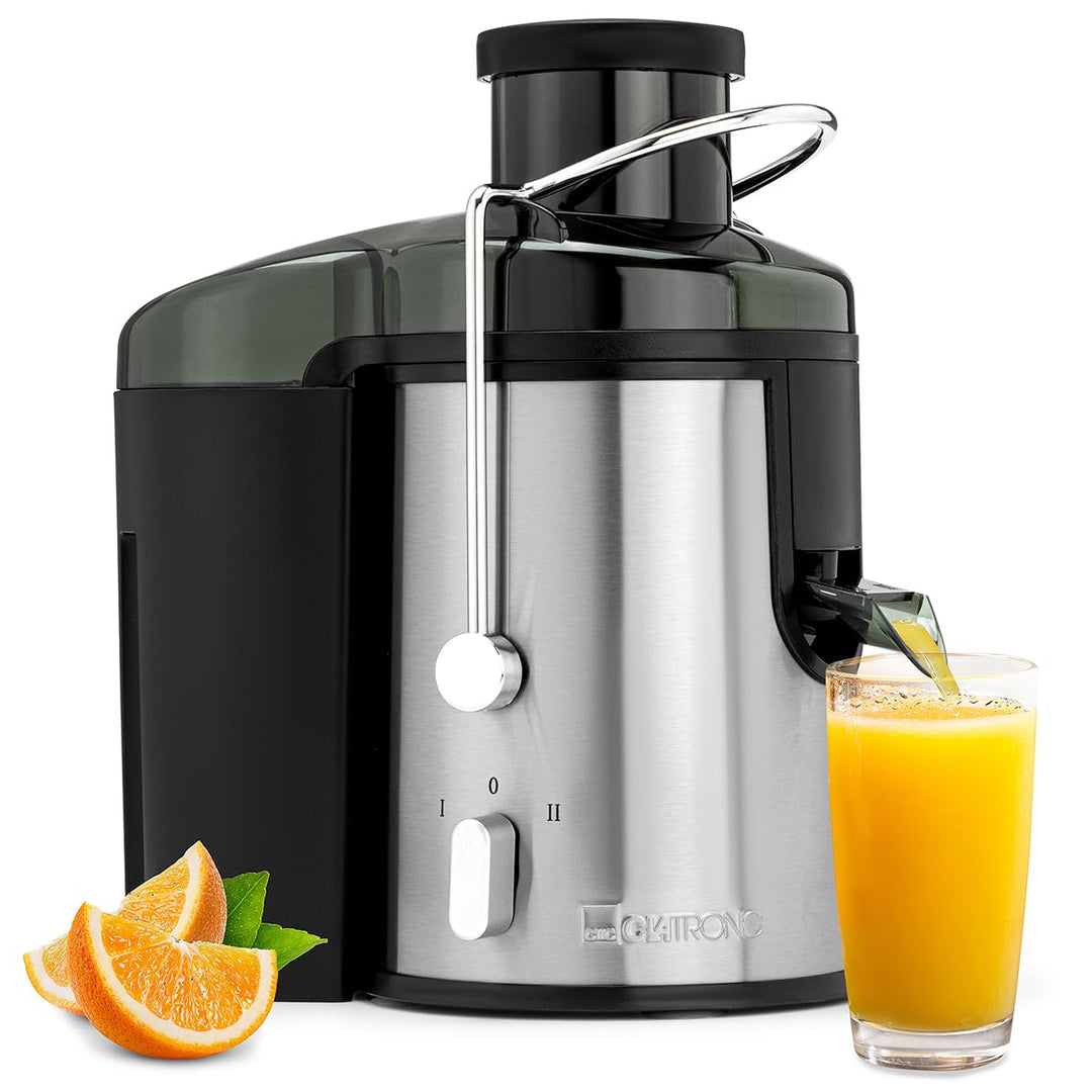 Clatronic AE 3666 Automatik-Entsafter, Edelstahl-Gehäuse, Grosse Einfüllöffnung, 2 Geschwindigkeitss