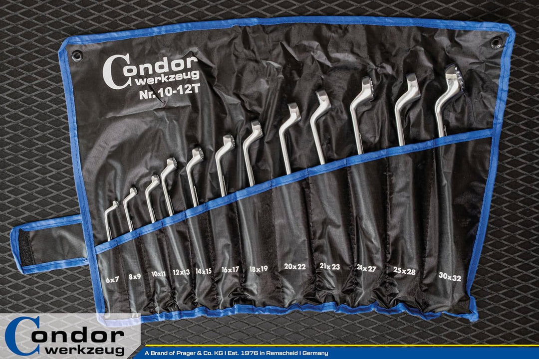 CONDOR Werkzeug 10-12T | Doppel-Ringschlüssel-Satz | 12-tlg. | gekröpft | SW 6 x 7-30 x 32 mm | Chro