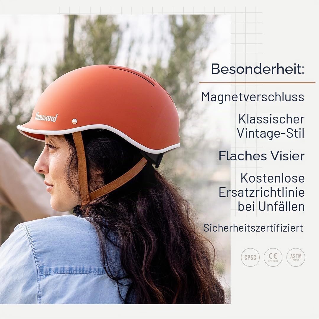 Thousand Heritage Collection Fahrradhelm für Erwachsene, niedriges Profil, Retro, Pendler, Sicherhei