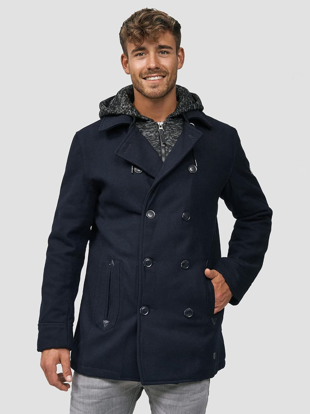 Indicode Herren Cliff Kurzmantel mit Stehkragen | Wollmantel Herrenmantel Mantel S Navy, S Navy