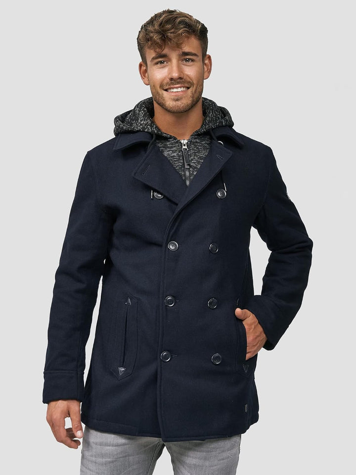 Indicode Herren Cliff Kurzmantel mit Stehkragen | Wollmantel Herrenmantel Mantel S Navy, S Navy