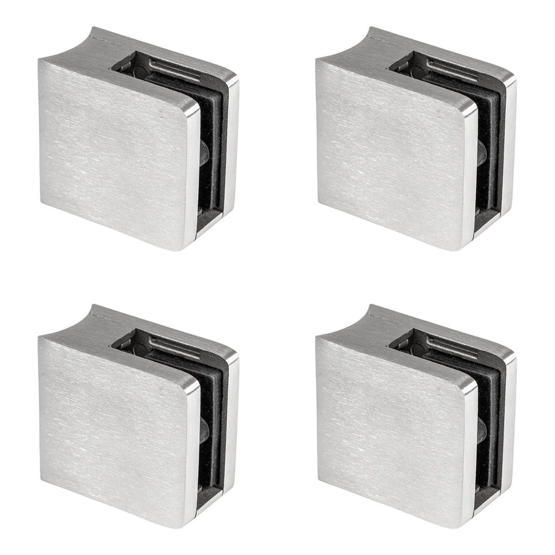 PRIOstahl Glashalter 4 Stück Glasklemmen Klemmhalter Glasplattenhalter mit Sicherungsplatte + Sicher