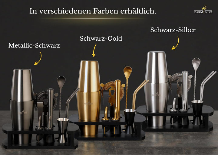 Edelstahl Cocktail Set 11tlg – 825ml Boston Cocktail Shaker Set mit Ständer und Bar Zubehör, Cocktai