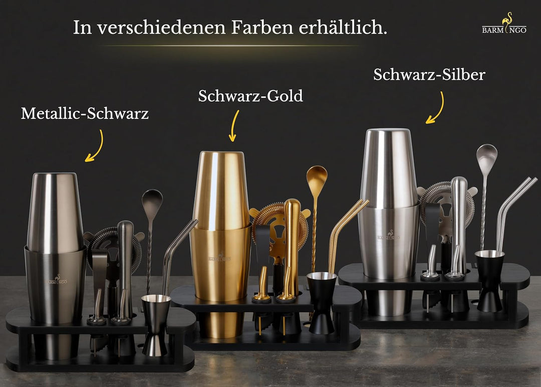 Edelstahl Cocktail Set 11tlg – 825ml Boston Cocktail Shaker Set mit Ständer und Bar Zubehör, Cocktai