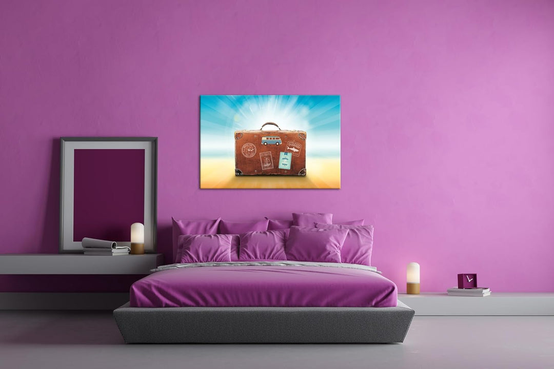 deyoli Reisekoffer aus Leder Format: 80x60 als Leinwandbild, Motiv fertig gerahmt auf Echtholzrahmen