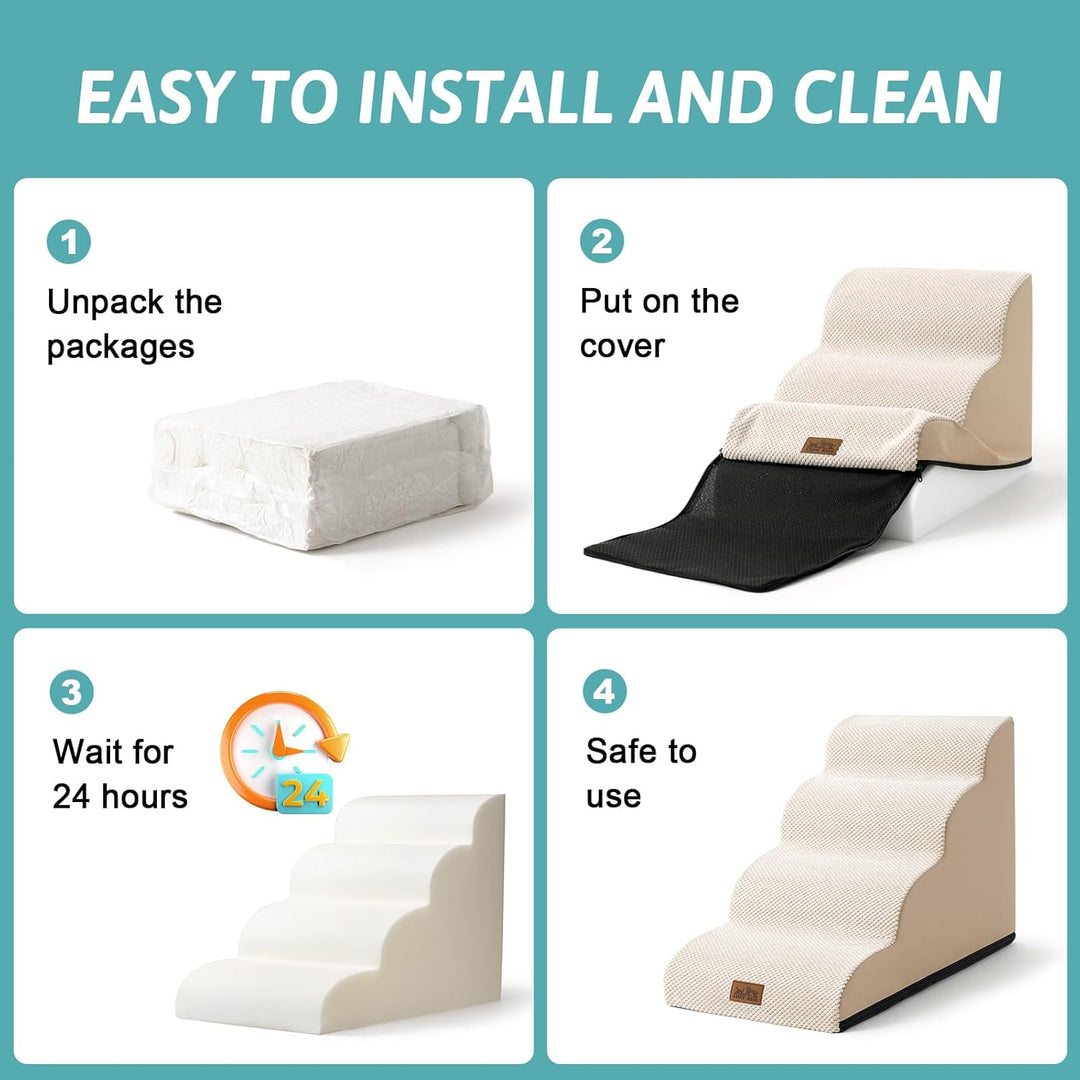 COZY KISS Hundetreppe für Kleine Hunde 40cm, Haustiertreppe für Couch aus Hochdichtem Schwamm, Hunde
