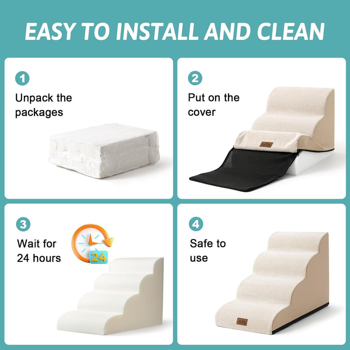 COZY KISS Hundetreppe für Kleine Hunde 40cm, Haustiertreppe für Couch aus Hochdichtem Schwamm, Hunde