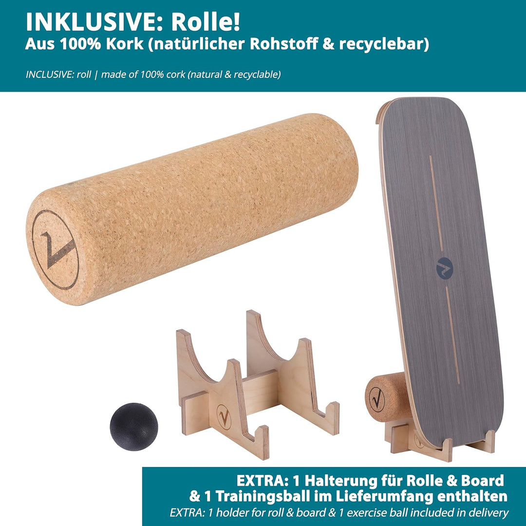 Balance Board aus Holz in – mit abgerundeten Ecken – inkl. Rolle für Neuromuscular Response Training