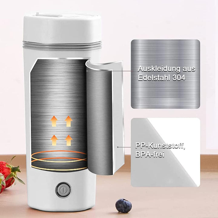 Rauwseul Reise-Elektrisch-Wasserkocher, 450 ml tragbarer Mini-Heizbecher, 3 in 1 Mini-Thermoskanne 3