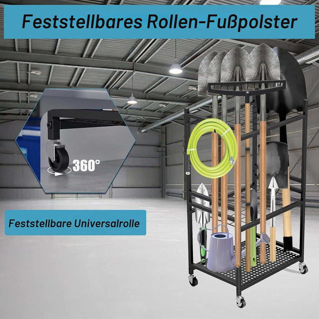 Gartenwerkzeug Organizer 3-stufig,Yard Tool Tower Rack,Garten Werkzeugregal mit 3 Beweglichen Haken