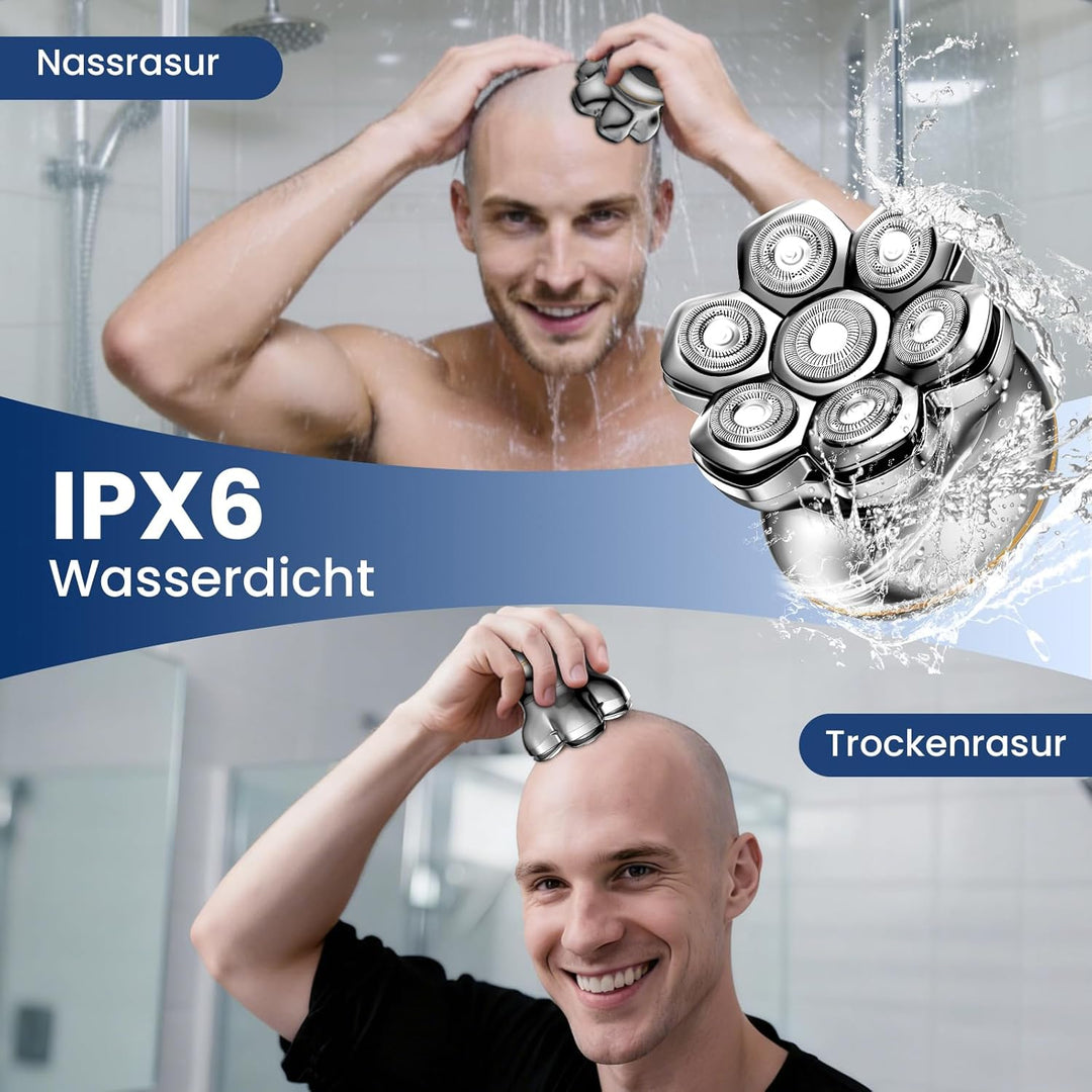 MAXGROOM 7D PRO Glatzen Rasierer Herren,IPX6 Wasserdicht Kopfrasierer Glatze mit Magnetische Schwebe