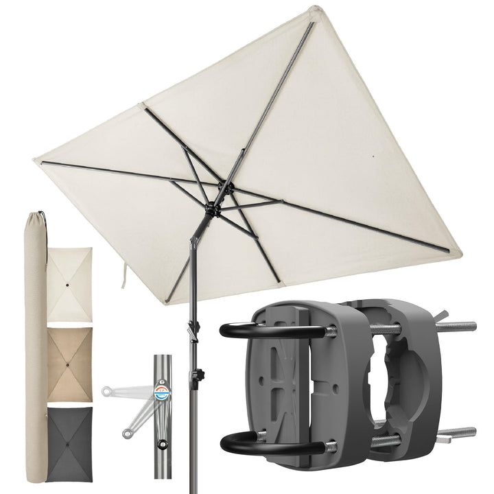 4smile SunnyShade Sonnenschirm Balkon mit Halterung im 3-er-Set, 210x140 cm,UV 50+, Beige, Balkonsch