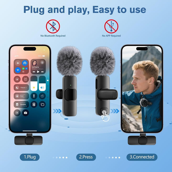 Mini Mic Pro Kabelloses Mikrofon für iPhone, iPad, Android, 2er-Pack Lavalier-Mikrofon mit USB-C für