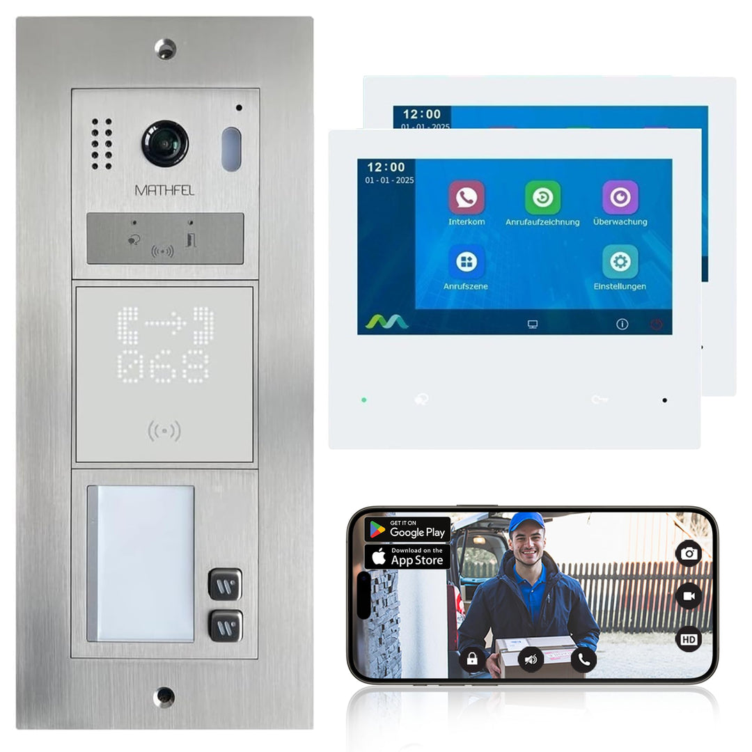 Mathfel 2-Draht-Bus Video-Türsprechanlage – Modulares Komplettsystem mit Innenmonitor(en), WLAN opti