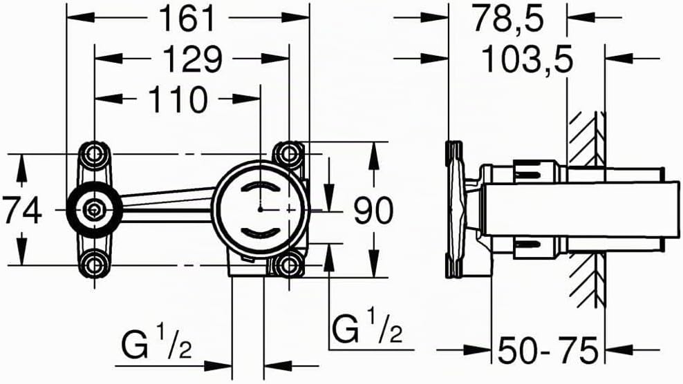 GROHE Joystick - Unterputz- Einbaukörper (für 2-Loch Waschtischarmatur, Wandeinbau, mit Dichtmansche