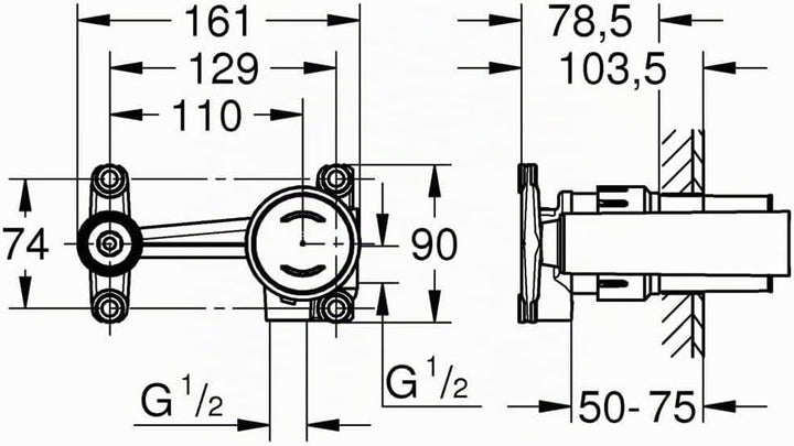 GROHE Joystick - Unterputz- Einbaukörper (für 2-Loch Waschtischarmatur, Wandeinbau, mit Dichtmansche