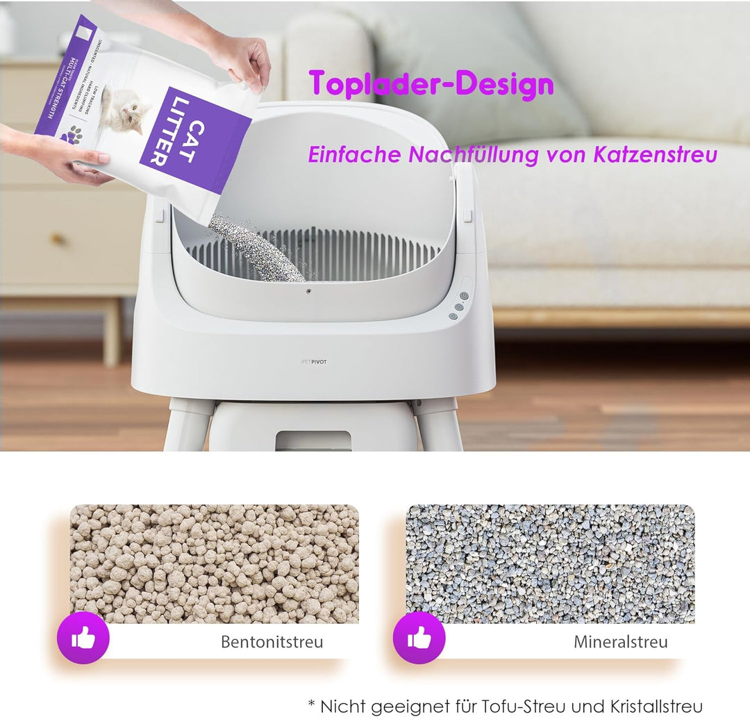 PetPivot Selbstreinigende Katzentoilette mit Offenem Design, Automatische und Manuelle Modi, Soforti