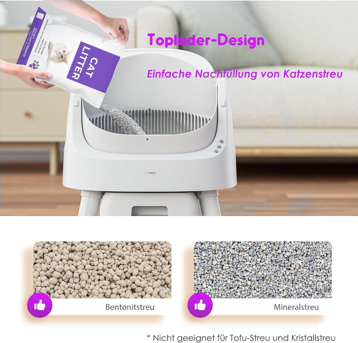 PetPivot Selbstreinigende Katzentoilette mit Offenem Design, Automatische und Manuelle Modi, Soforti