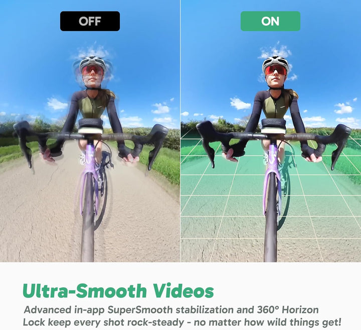 AKASO 360° Action Cam Fahrrad-Set - 5.7K 72MP 360 Grad Actionkamera mit 128GB Speicherkarte Duale 1/