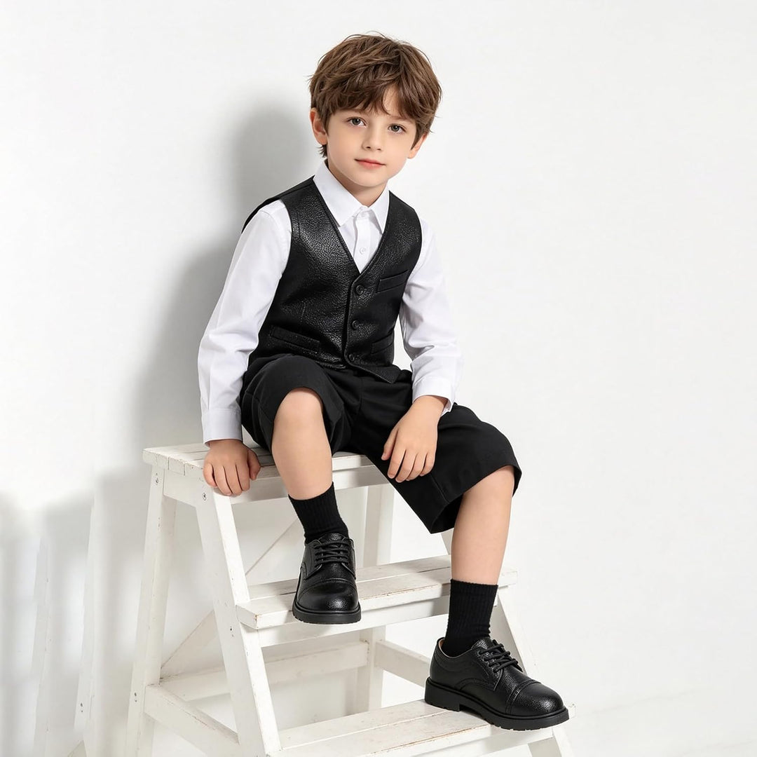 DADAWEN Jungen Anzugschuhe Schule Uniformschuhe Schnürhalbschuhe 25 EU Schwarz, 25 EU Schwarz