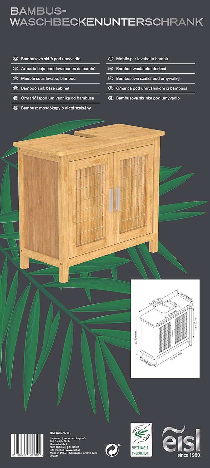 EISL BMBA02-WTU Bambus Waschbecken Unterschrank Waschbeckenunterschrank, Waschbeckenunterschrank