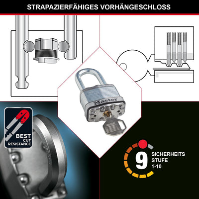 MASTER LOCK Hochleistungsvorhängeschloss [Schloss mit Schlüssel] [Laminierter Stahl] [Wetterfest] M5