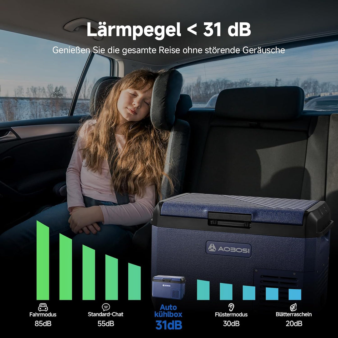 AAOBOSI Kompressor Kühlbox 25L, Tragbare Elektrische Kühlbox 12V/230V, IPX4 Wasserdicht, -20°C bis 2