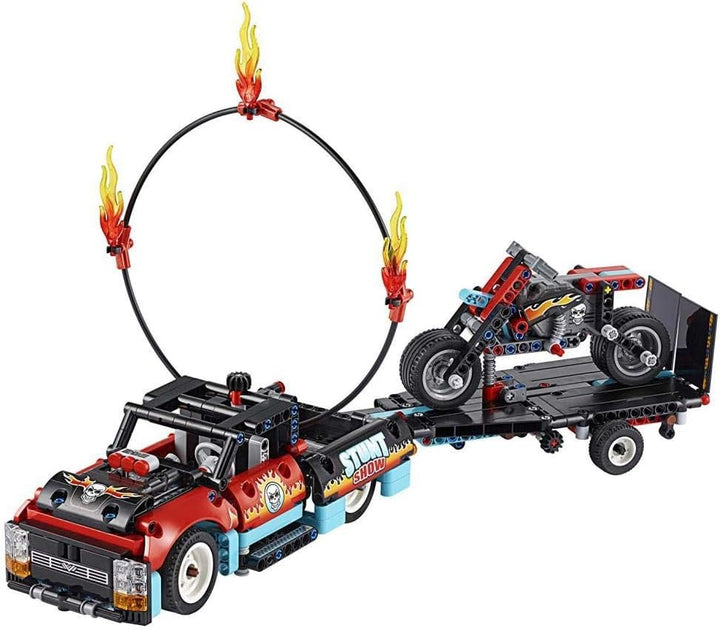 LEGO 42106 Technic Stunt-Show mit Truck und Motorrad Spielzeug für Kinder, 2-in-1 Modell, LKW mit Rü