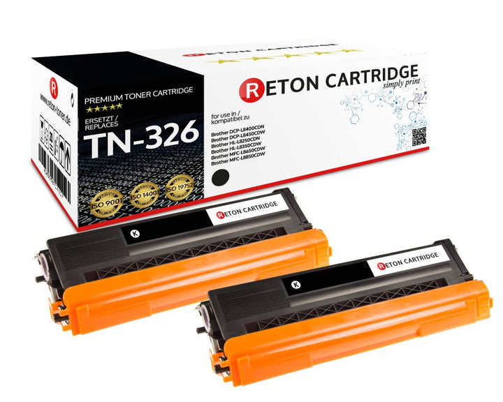 Reton Toner, kompatibel, 2er Set-Schwarz für Brother TN-326 (TN326BK), HL-L8250, L8350, L8350CDWT, L
