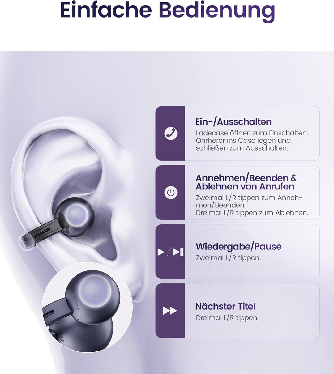 mojawa StarClip Open-Ear Clip-On Kabellose Bluetooth-Kopfhöre, 4D-Panoramaklang, Leicht & Sicher, Ge