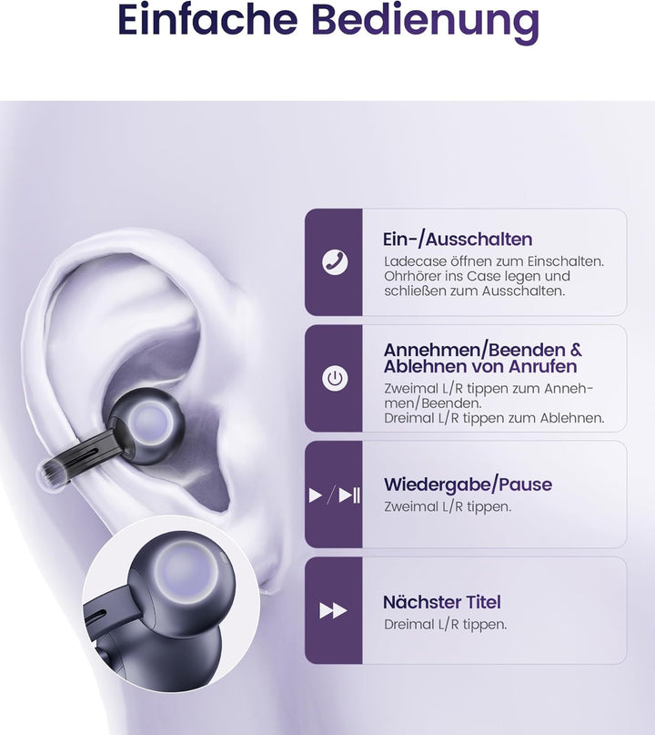mojawa StarClip Open-Ear Clip-On Kabellose Bluetooth-Kopfhöre, 4D-Panoramaklang, Leicht & Sicher, Ge