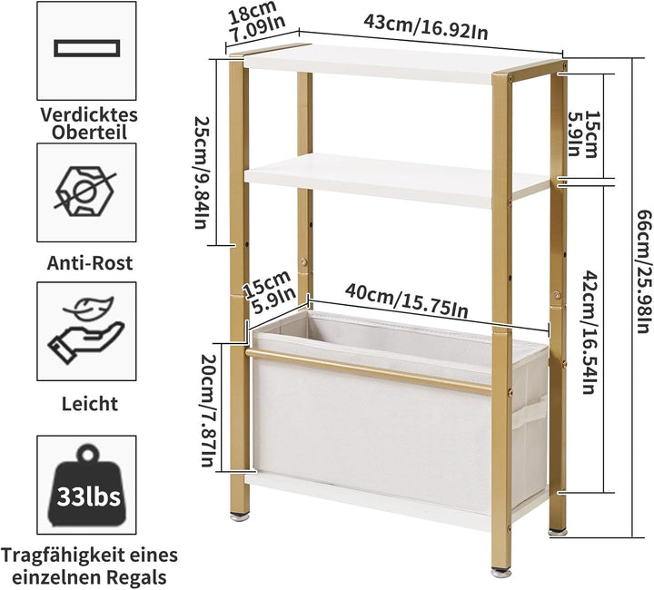 Schmaler Beistelltisch, 3-stufiger Schmaler Beistelltisch mit Stoffkorb, Moderner Sofatisch für Schm