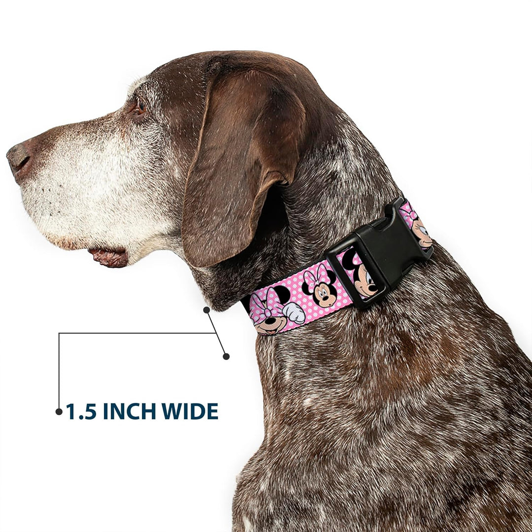 Buckle-Down Plastic Clip Collar - Minnie Mouse Expressions Polka Dot Pink/White - 1.5" Wide - Fits 1