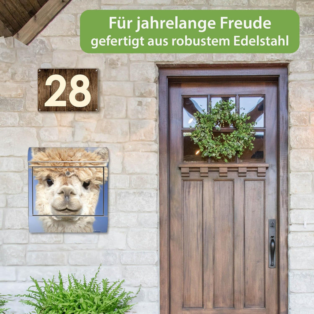 banjado Briefkasten Edelstahl 38x43x12cm & 2 Schlüssel - rostfreier Edelstahl Briefkasten mit Zeitun
