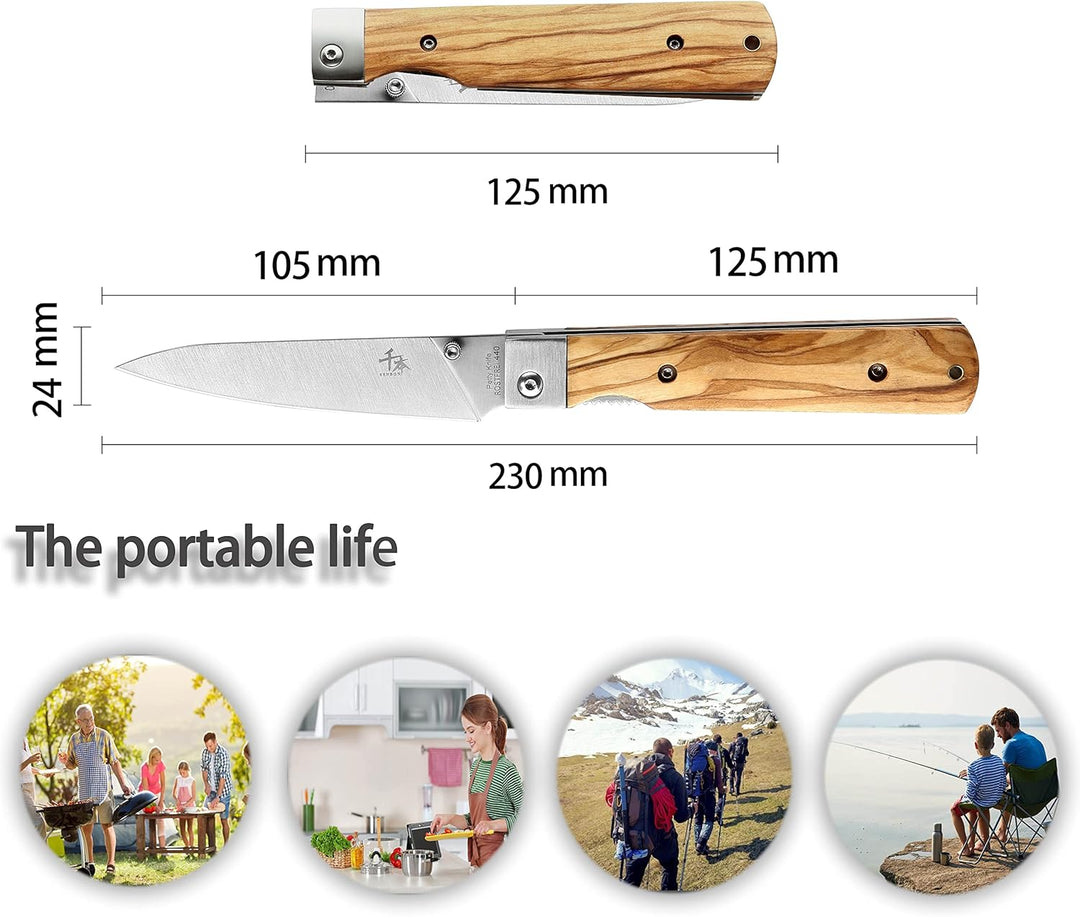SENBON 440A Stainless Steel Ultra Sharp Pocket Folding Japanese Peeling Utility Knife Natural Olive
