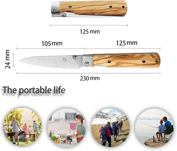 SENBON 440A Stainless Steel Ultra Sharp Pocket Folding Japanese Peeling Utility Knife Natural Olive